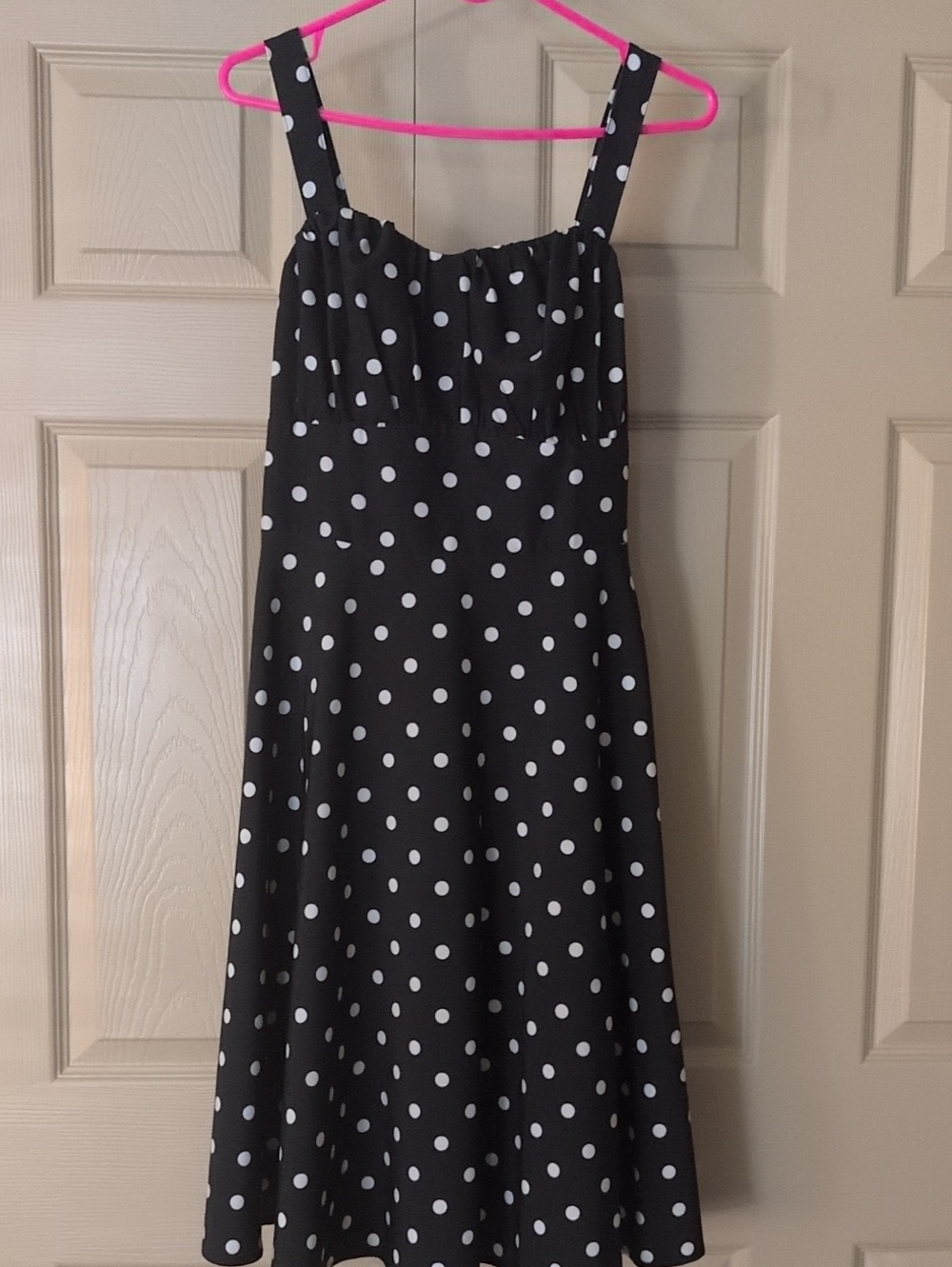 Black Polka Dot Midi Dress — Sleeveless A-Line